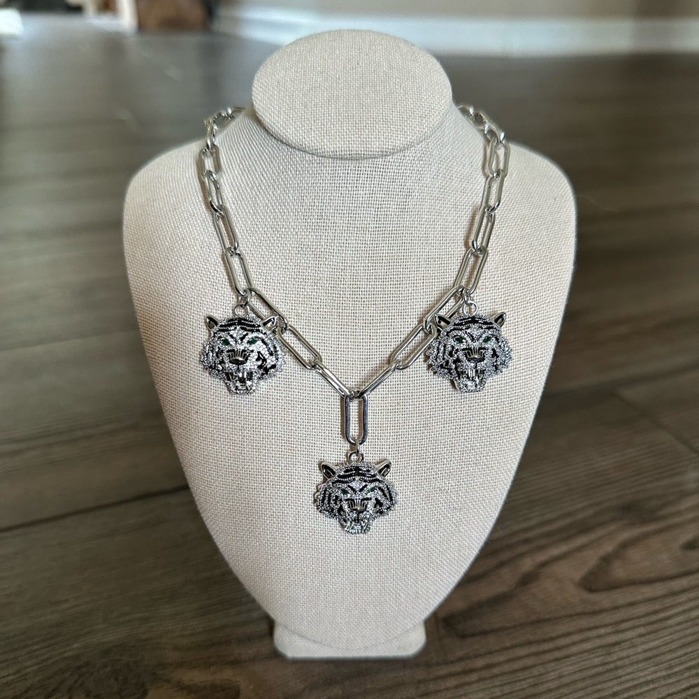 Emerald & Ivy Lion Charm Necklace Silver Jewelry Lion Paperclip Chain Necklace